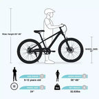 NAYSAYE 24 Inch Mountain Bike Kids Bike with Suspension Fork Steel Frame for Kids Aged 9 to 12 Years, Cyan, 63.78*24.8*37.2
