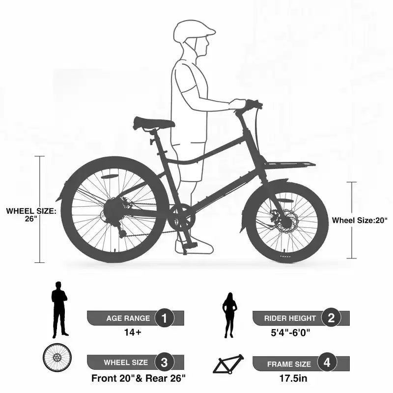 NAYSAYE Bicicletta Cargo 7 velocità, telaio in lega, bici per adulti per il pendolarismo quotidiano, blu, 65*27,56*42,13