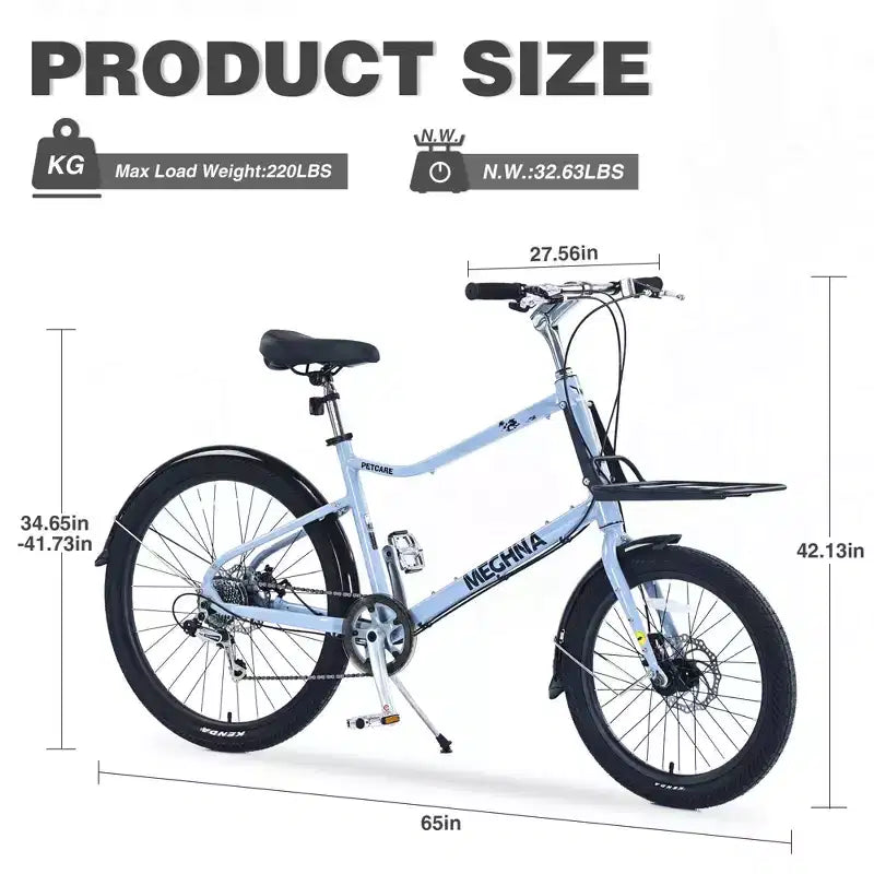 NAYSAYE Bicicletta Cargo 7 velocità, telaio in lega, bici per adulti per il pendolarismo quotidiano, blu, 65*27,56*42,13