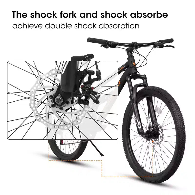 NAYSAYE Bicicletta 26 Pollici Telaio in Acciaio 21 Velocità Mountain Bike con Doppia Sospensione Bici per Adulti per Ciclismo all'aperto, Nero, 67*25*40
