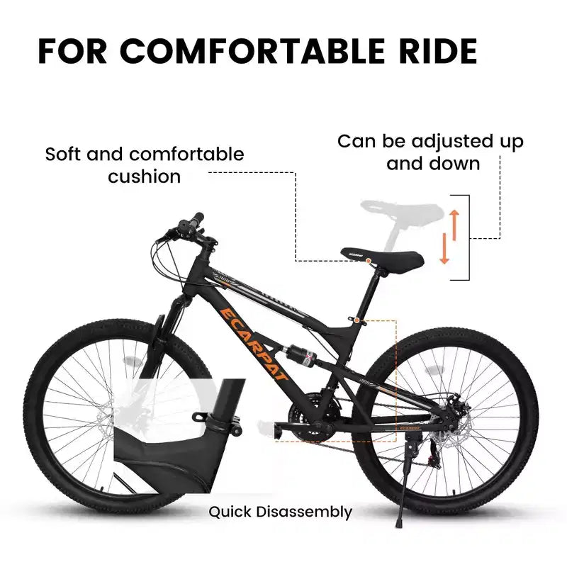 NAYSAYE Bicicletta 26 Pollici Telaio in Acciaio 21 Velocità Mountain Bike con Doppia Sospensione Bici per Adulti per Ciclismo all'aperto, Nero, 67*25*40