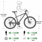 NAYSAYE Bicicletta da montagna da 26 pollici, 3X8/24 velocità, MTB con telaio in acciaio, forcella ammortizzata anteriore, per uomini, donne, studenti, verde, 65,75*24,41*37