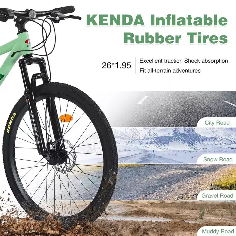 NAYSAYE Bicicletta da montagna da 26 pollici, 3X8/24 velocità, MTB con telaio in acciaio, forcella ammortizzata anteriore, per uomini, donne, studenti, verde, 65,75*24,41*37
