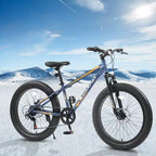 Bici da montagna NAYSAYE da 24 pollici con pneumatici larghi, cambio a 7 velocità e doppio freno a disco per adulti e ragazzi, grigia, 67*25*40