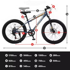 Bici da montagna NAYSAYE da 24 pollici con pneumatici larghi, cambio a 7 velocità e doppio freno a disco per adulti e ragazzi, grigia, 67*25*40