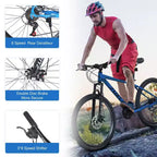 Bicicletta da montagna NAYSAYE da 26 pollici, telaio in acciaio, 24 velocità, forcella ammortizzata, bici per adulti per avventure all'aperto, blu, 65,75*24,41*37