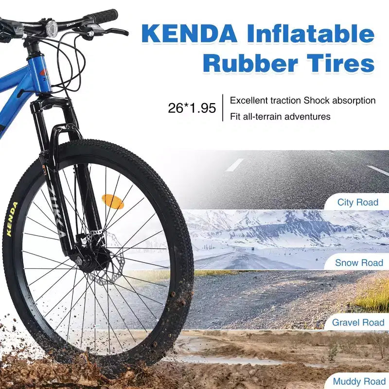 Bicicletta da montagna NAYSAYE da 26 pollici, telaio in acciaio, 24 velocità, forcella ammortizzata, bici per adulti per avventure all'aperto, blu, 65,75*24,41*37