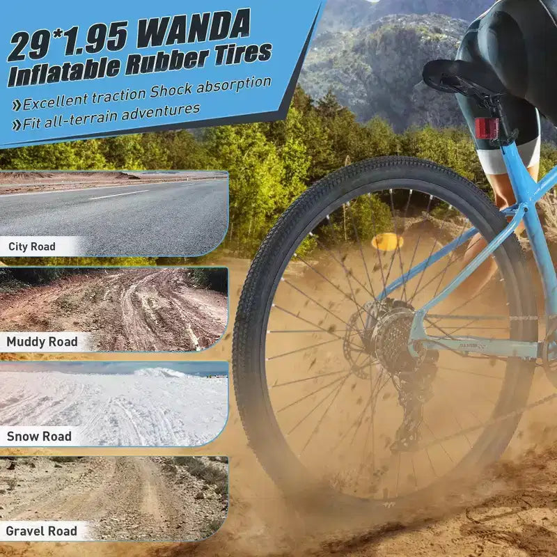 Bici Mountain Bike NAYSAYE da 29 pollici, 8 velocità, telaio in acciaio con sospensione anteriore per adulti e ragazzi, blu, 70,8*27,1*41,7