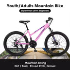 NAYSAYE Bicicletta Mountain Bike da 24 pollici con cambio a 21 velocità, doppi freni a disco per adolescenti e donne, rosa, 66*24.8*35
