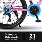 NAYSAYE Bicicletta Mountain Bike da 24 pollici con cambio a 21 velocità, doppi freni a disco per adolescenti e donne, rosa, 66*24.8*35