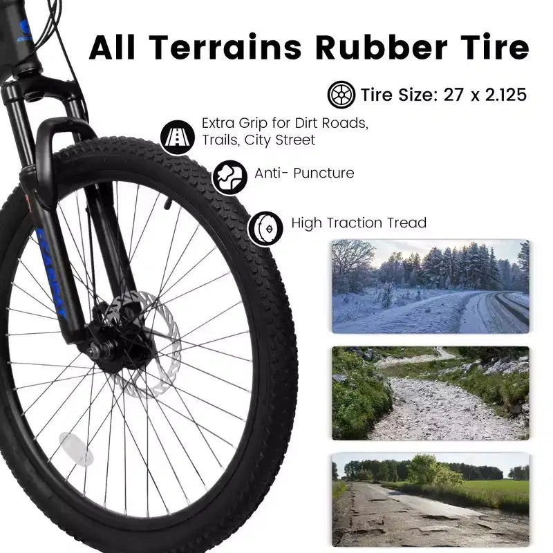 NAYSAYE Bicicletta Mountain Bike Bi-Ammortizzata da 27,5 Pollici, 21 Velocità con Doppio Ammortizzatore per Uomini e Donne, Nero, 68,1*27*39,7