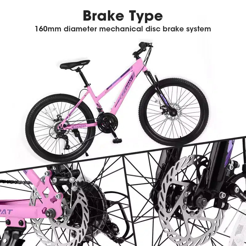 Bicicletta NAYSAYE Mountain Bike da 26 pollici con cambio a 21 velocità Freni a doppio disco per adolescenti e donne, rosa, 65*24.8*37.4