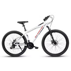 NAYSAYE Bicicletta da montagna da 27 pollici con cambio a 21 velocità, forcella ammortizzata e freni a disco per uomo e donna, bianco, 53,54*7,68*28,35