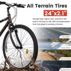 NAYSAYE Bicycle 24 Inch Mountain Bike Frame 21 Speed Dual V Brakes for Adults and Teens for Mountain Riding, Black and Red, 64.57*24.8*34.65