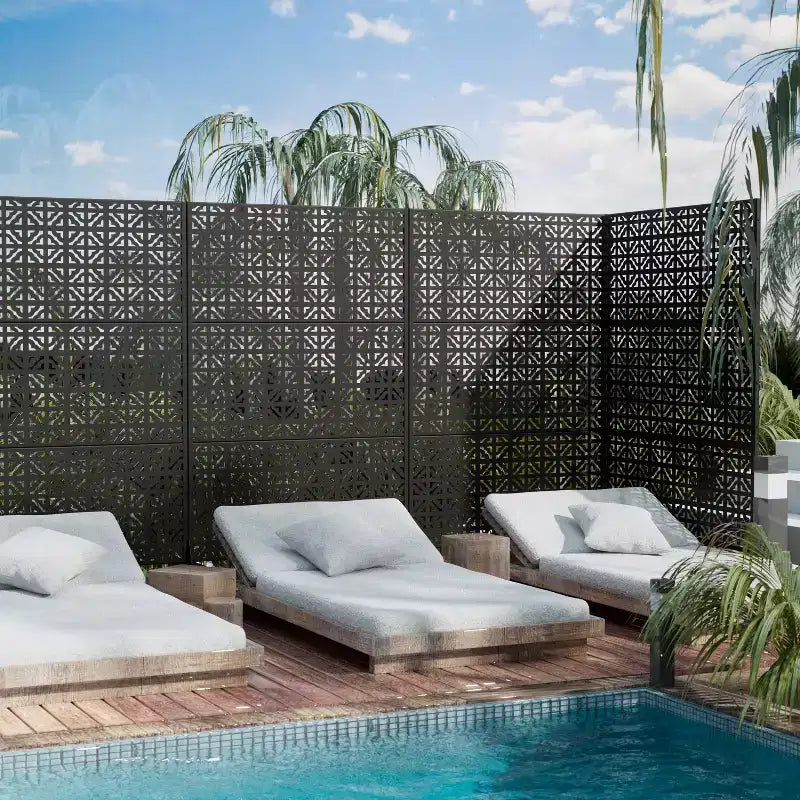 MAYEERTY 72 inch Room Divider Black Galvanized Metal Rectangle Frame Privacy Screen Garden Fence Patio