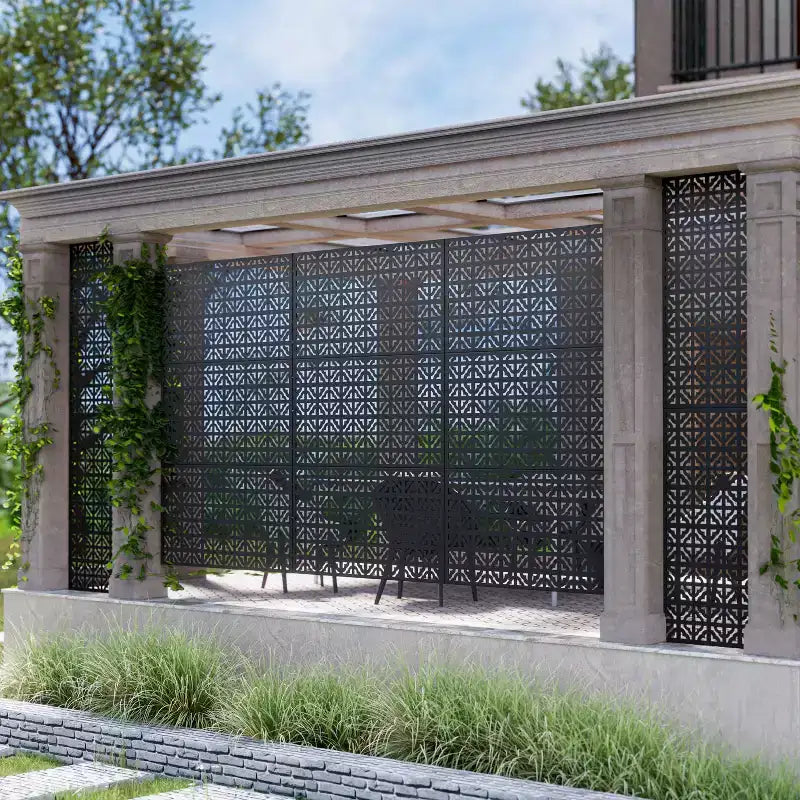MAYEERTY 72 inch Room Divider Black Galvanized Metal Rectangle Frame Privacy Screen Garden Fence Patio