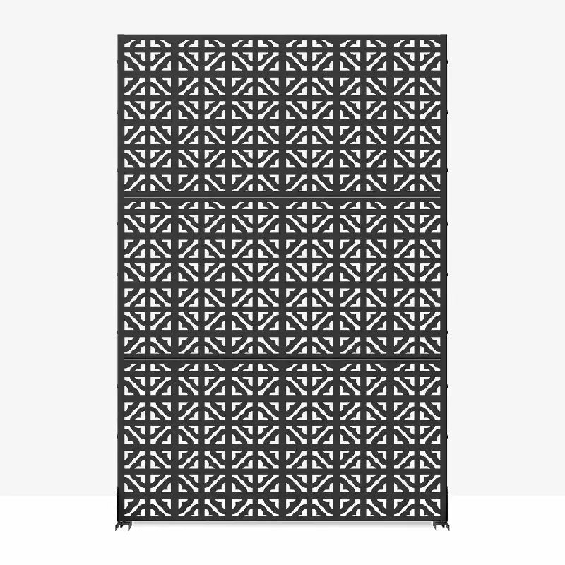MAYEERTY 72 inch Room Divider Black Galvanized Metal Rectangle Frame Privacy Screen Garden Fence Patio