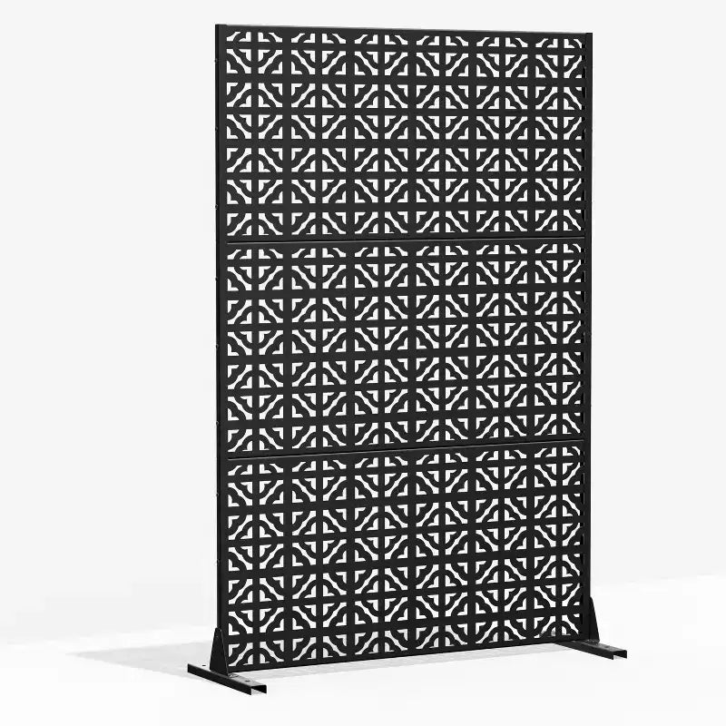 MAYEERTY 72 inch Room Divider Black Galvanized Metal Rectangle Frame Privacy Screen Garden Fence Patio