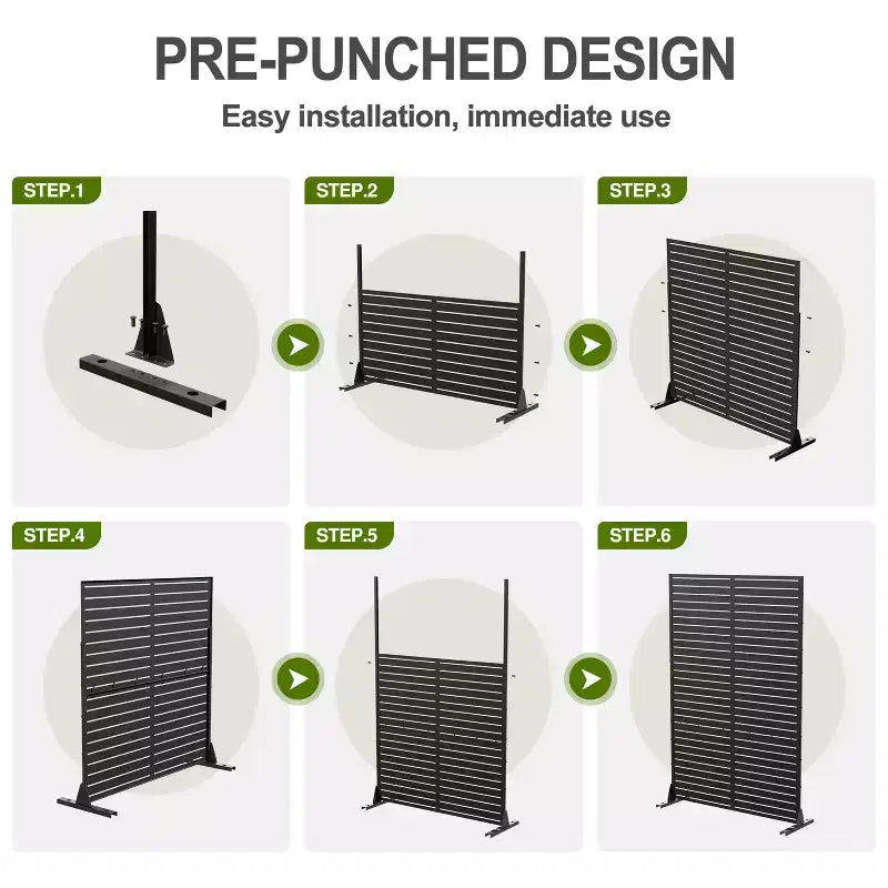 MAYEERTY 72 inch Room Divider Black Galvanized Metal Rectangle Frame Privacy Screen Garden Fence Patio