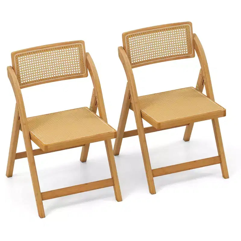 Costway Rattan Cane Folding Chairs Set of 2/4 with Rotatable Backrests 330lbs Capacity