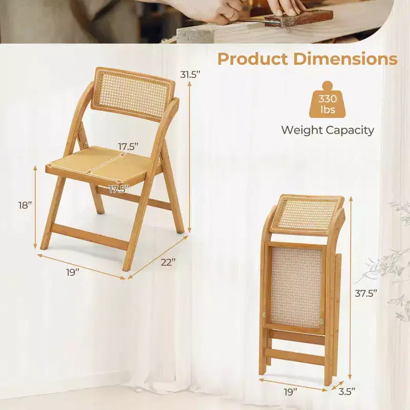 Costway Rattan Cane Folding Chairs Set of 2/4 with Rotatable Backrests 330lbs Capacity