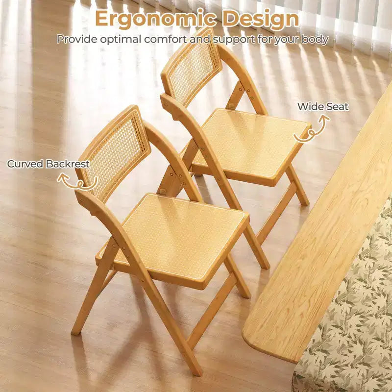 Costway Rattan Cane Folding Chairs Set of 2/4 with Rotatable Backrests 330lbs Capacity