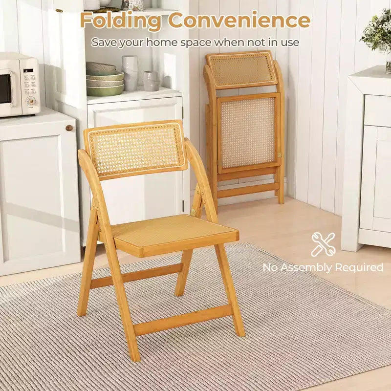 Costway Rattan Cane Folding Chairs Set of 2/4 with Rotatable Backrests 330lbs Capacity