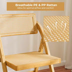 Costway Rattan Cane Folding Chairs Set of 2/4 with Rotatable Backrests 330lbs Capacity