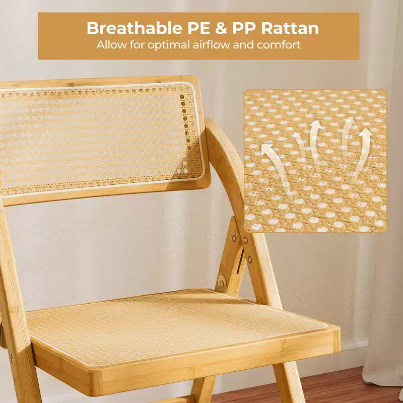 Costway Rattan Cane Folding Chairs Set of 2/4 with Rotatable Backrests 330lbs Capacity