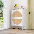 GDFStudio Bexley Modern Shoe Rack with 2 Rattan Door and Metal Base