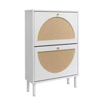 GDFStudio Bexley Modern Shoe Rack with 2 Rattan Door and Metal Base
