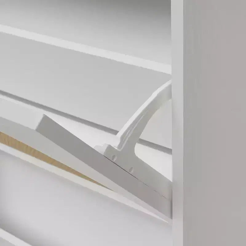 GDFStudio Bexley Modern Shoe Rack with 2 Rattan Door and Metal Base