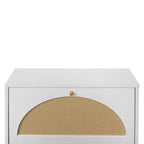 GDFStudio Bexley Modern Shoe Rack with 2 Rattan Door and Metal Base