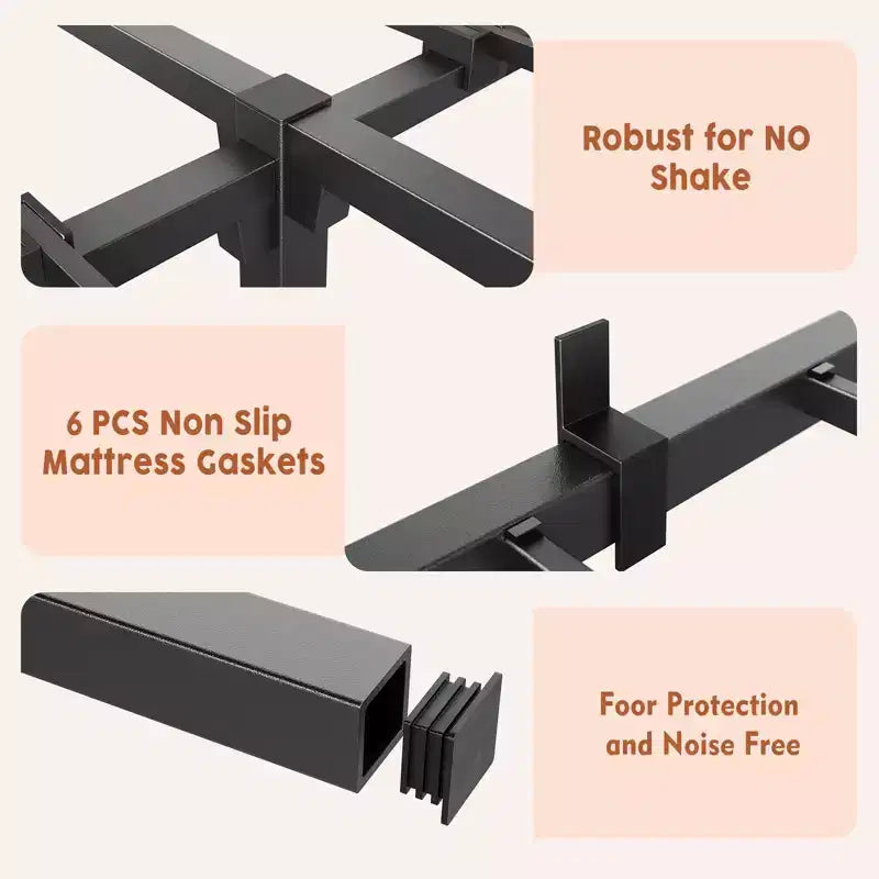 Struttura Letto King Size, Base a Piattaforma in Metallo da 25 cm, Nessuna Vite Necessaria, Nessuna Rete a Molle Necessaria, Resistente, Capacità 360 kg, Doghe e Gambe in Ferro Rinforzato
