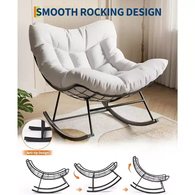 Acekool Sedia a Dondolo da Esterno Papasan, Sedia a Dondolo a Uovo Sovradimensionata con Struttura in Metallo, Sedia da Giardino in Rattan
