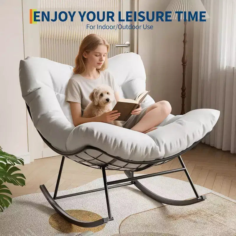 Acekool Sedia a Dondolo da Esterno Papasan, Sedia a Dondolo a Uovo Sovradimensionata con Struttura in Metallo, Sedia da Giardino in Rattan