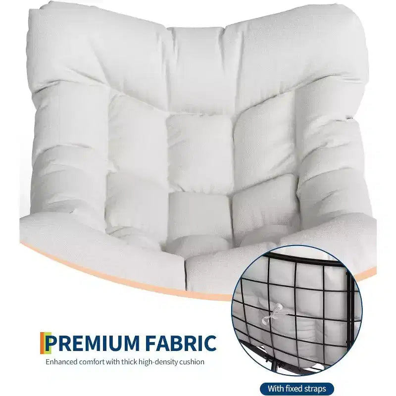 Acekool Sedia a Dondolo da Esterno Papasan, Sedia a Dondolo a Uovo Sovradimensionata con Struttura in Metallo, Sedia da Giardino in Rattan