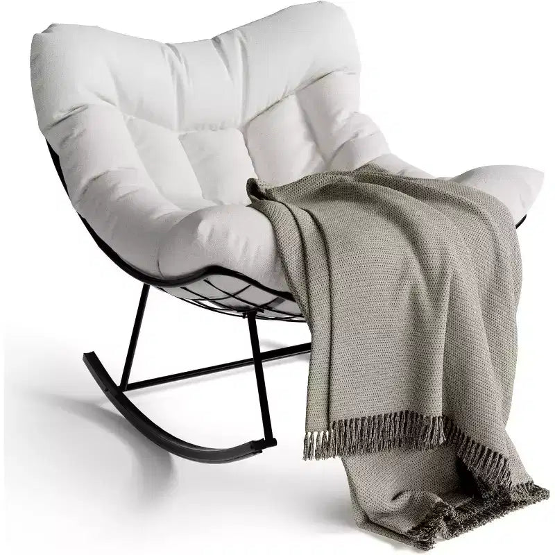 Acekool Sedia a Dondolo da Esterno Papasan, Sedia a Dondolo a Uovo Sovradimensionata con Struttura in Metallo, Sedia da Giardino in Rattan