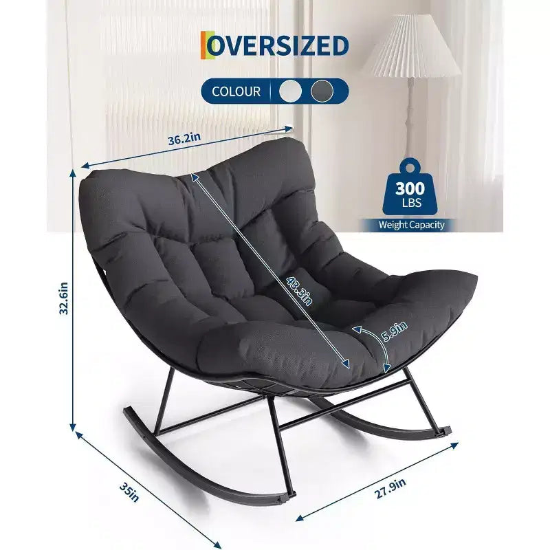 Acekool Sedia a Dondolo da Esterno Papasan, Sedia a Dondolo a Uovo Sovradimensionata con Struttura in Metallo, Sedia da Giardino in Rattan