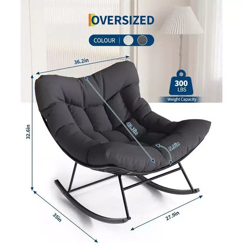 Acekool Sedia a Dondolo da Esterno Papasan, Sedia a Dondolo a Uovo Sovradimensionata con Struttura in Metallo, Sedia da Giardino in Rattan