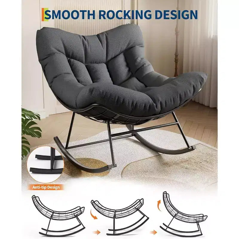 Acekool Sedia a Dondolo da Esterno Papasan, Sedia a Dondolo a Uovo Sovradimensionata con Struttura in Metallo, Sedia da Giardino in Rattan
