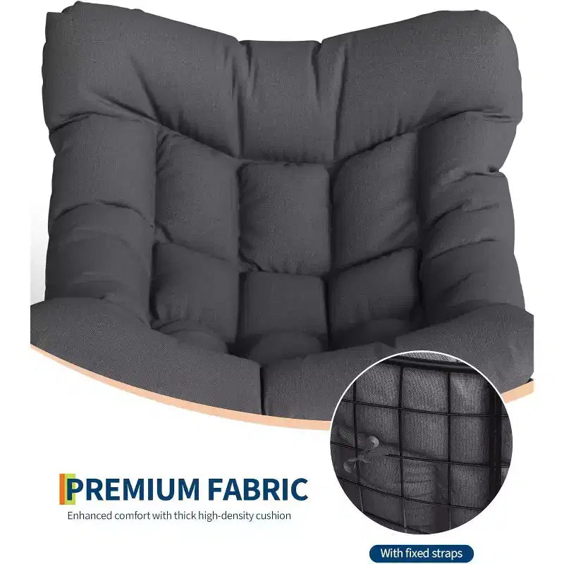 Acekool Sedia a Dondolo da Esterno Papasan, Sedia a Dondolo a Uovo Sovradimensionata con Struttura in Metallo, Sedia da Giardino in Rattan