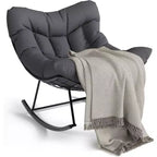 Acekool Sedia a Dondolo da Esterno Papasan, Sedia a Dondolo a Uovo Sovradimensionata con Struttura in Metallo, Sedia da Giardino in Rattan