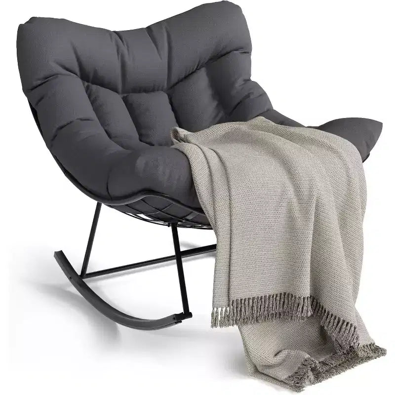 Acekool Sedia a Dondolo da Esterno Papasan, Sedia a Dondolo a Uovo Sovradimensionata con Struttura in Metallo, Sedia da Giardino in Rattan