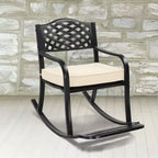 Karl Home | Sedia a dondolo in ferro nero con schienale a rete e cuscino bianco sporco