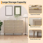 8 Drawer Rattan Dresser,Wooden Chest of Drawers with 5 Solid Wood Legs,Mid Century Modern Dresser for Closet with Handles for Bedroom, Living Room
