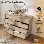 8 Drawer Rattan Dresser,Wooden Chest of Drawers with 5 Solid Wood Legs,Mid Century Modern Dresser for Closet with Handles for Bedroom, Living Room