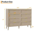 8 Drawer Rattan Dresser,Wooden Chest of Drawers with 5 Solid Wood Legs,Mid Century Modern Dresser for Closet with Handles for Bedroom, Living Room