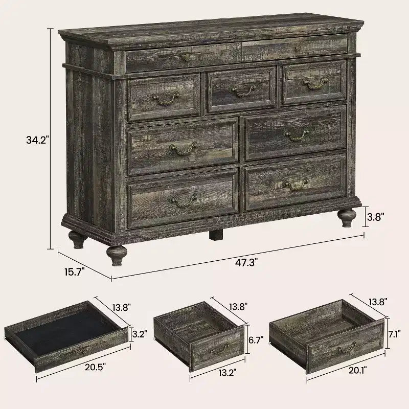 Comodino a 9 cassetti per camera da letto, cassettiera in legno rustico con maniglie vintage in metallo, organizer per gioielli per soggiorno, corridoio
