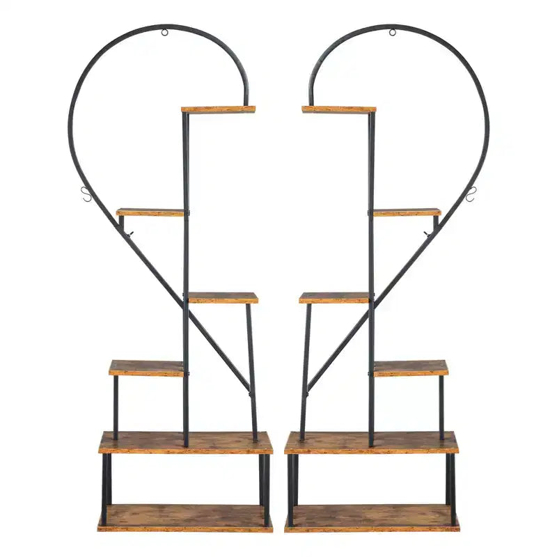 Karl Home 6 ripiani mezzo cuore in ferro e legno supporto per piante vaso di fiori